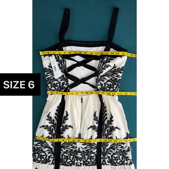 Alice + Olivia Saige Cotton Linen Blend Off White Black Tiered Maxi Dress - Picture 8 of 13